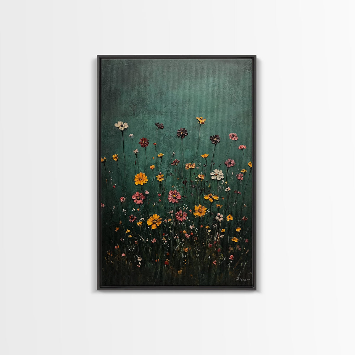 Wood Framed Wildflower Floral Print Minimalist Modern Boho Wall Art Bedroom Decor Botanical Floral Wild Flower Canvas Print