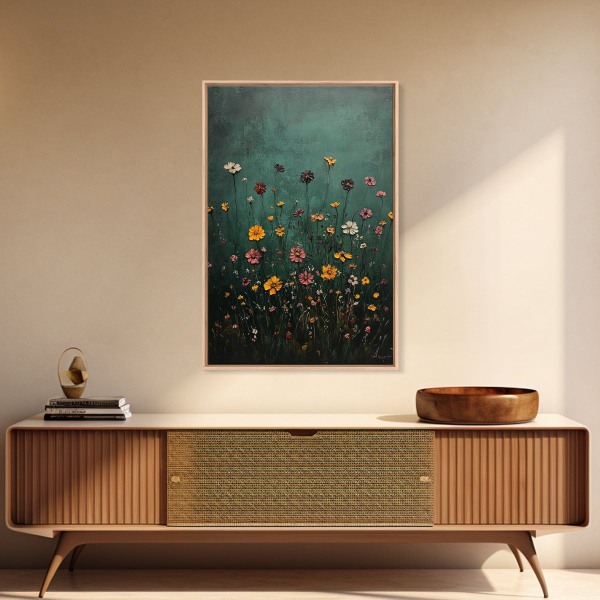 Wood Framed Wildflower Floral Print Minimalist Modern Boho Wall Art Bedroom Decor Botanical Floral Wild Flower Canvas Print