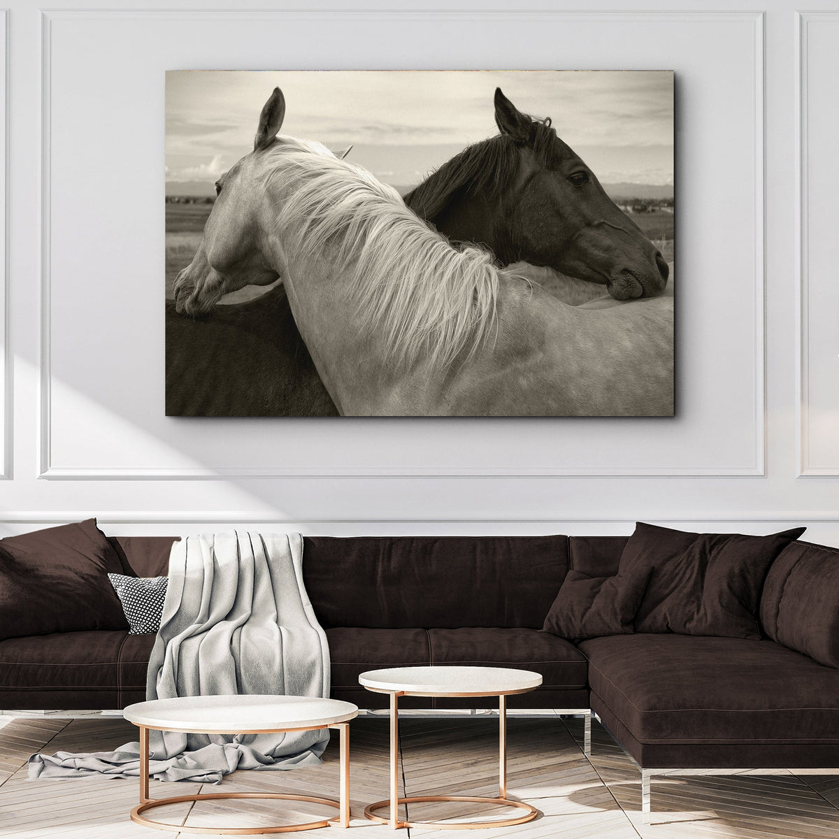 Monochrome Couple Horse Canvas Wall Art